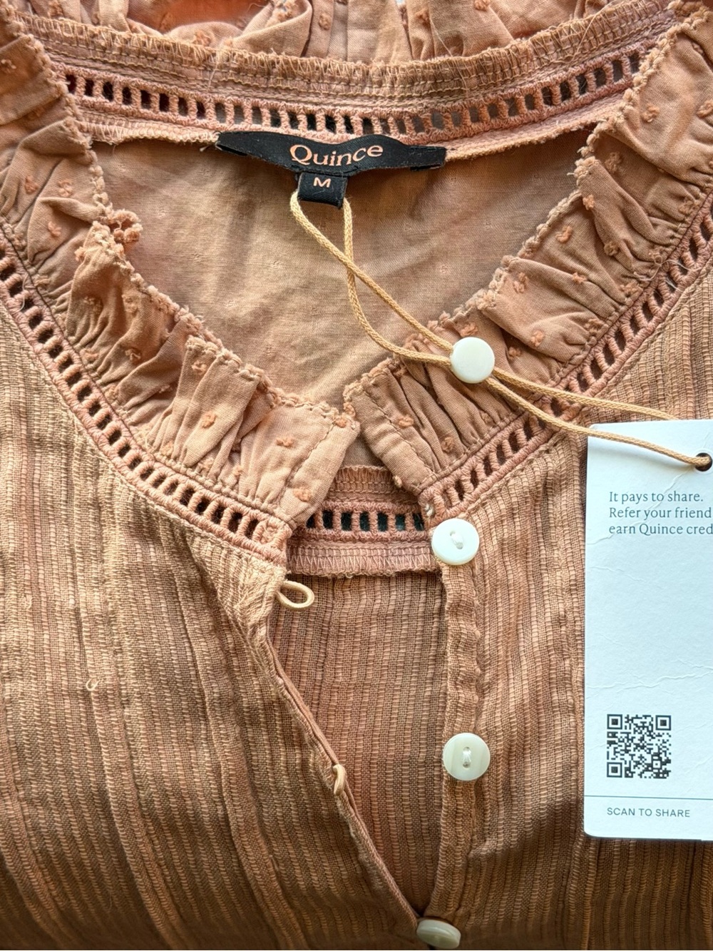 QUINCE 100% ORGANIC COTTON PEASANT BLOUSE SZ MED IN CAFE AU LAIT - Picture 8 of 8